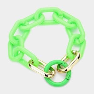Green Gold Chunky Big Link Bracelet Chain Cute Jewelry Open Bold Bright Neon
